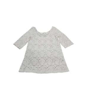 Forever 21 Lace Blouse L Ivory Sheer Black Bow Back Coquette Y2K Romantic Top